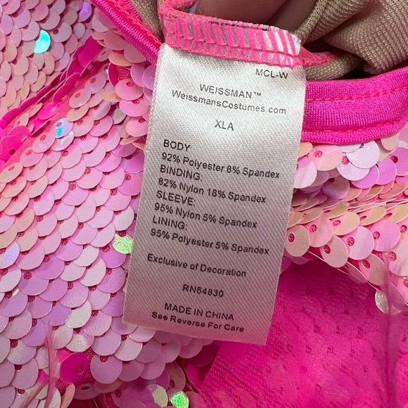 Weissman Costume Asymmetrical Side Bustle Biketard Pink Sequin NEW XL Adult - Picture 5 of 10